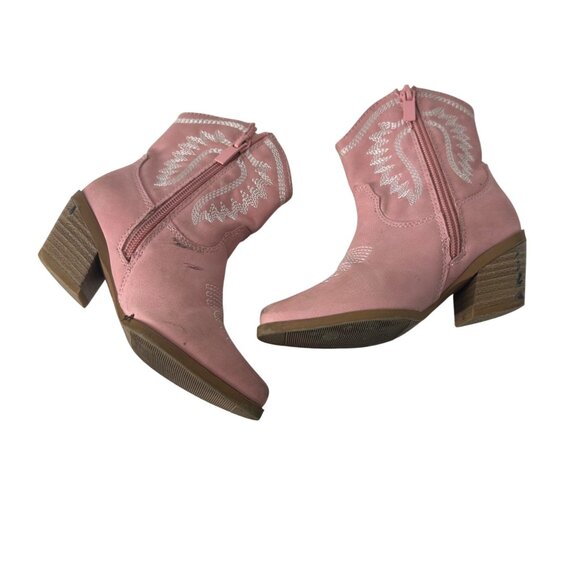 Girls Pink Western Cowboy Boots Size 6 With Silver Embroidery & Side Zippers - Picture 5 of 10